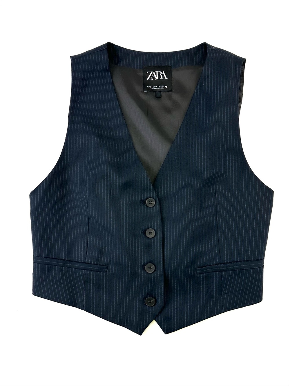 Zara Navy Pinstripe Vest Waistcoat Womens Menswear Style Small Heritagecore